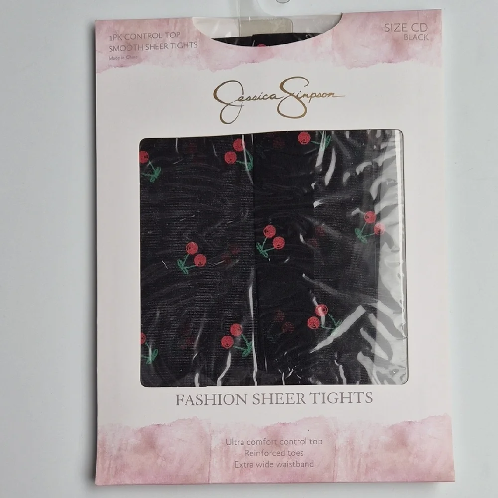 Jessica Simpson Black Sheer Tights with Red Cherry Design